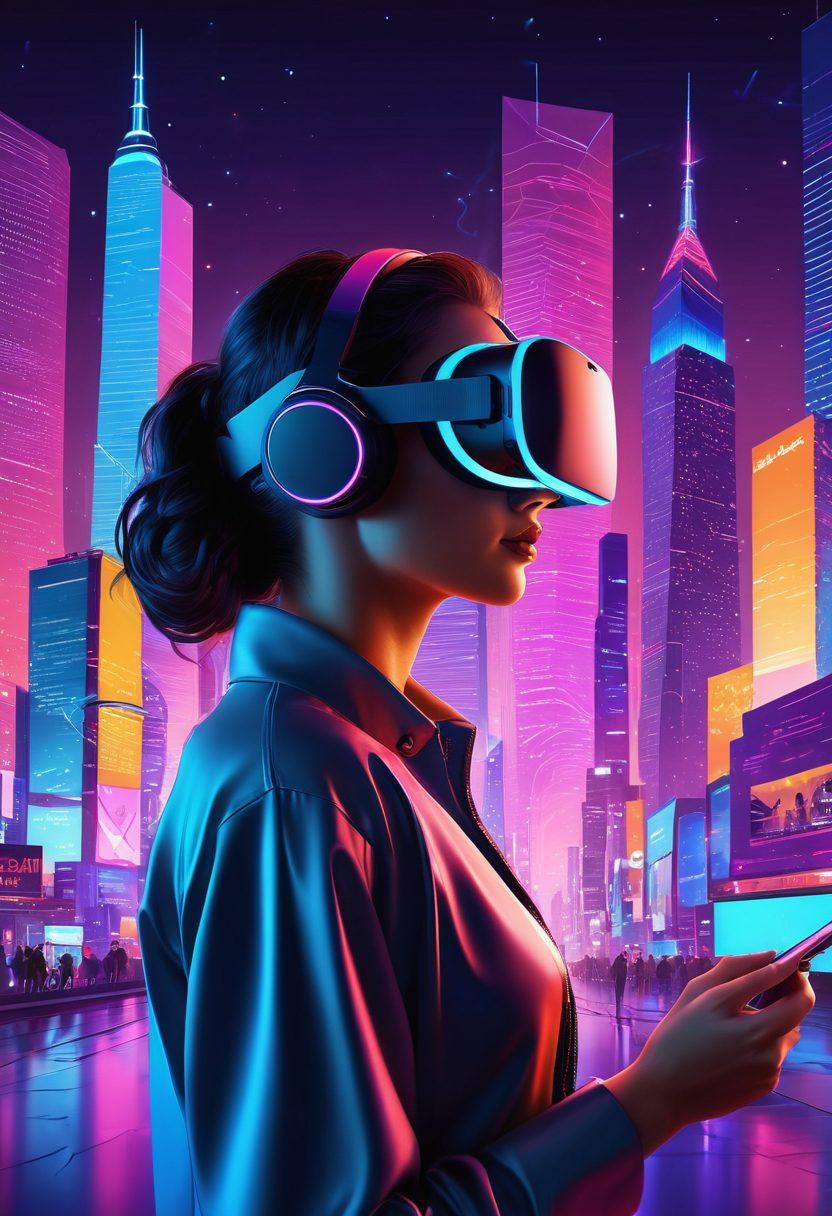 A futuristic digital landscape illustrating the evolution of online journals, incorporating elements of virtual reality and sleek technology. Depict a diverse array of users engaging with adult content, surrounded by glowing screens and holographic interfaces. Blend in abstract shapes and symbols representing freedom of expression and creativity, against a backdrop of an expansive cybernetic skyline. neon colors. vector art. dynamic composition.